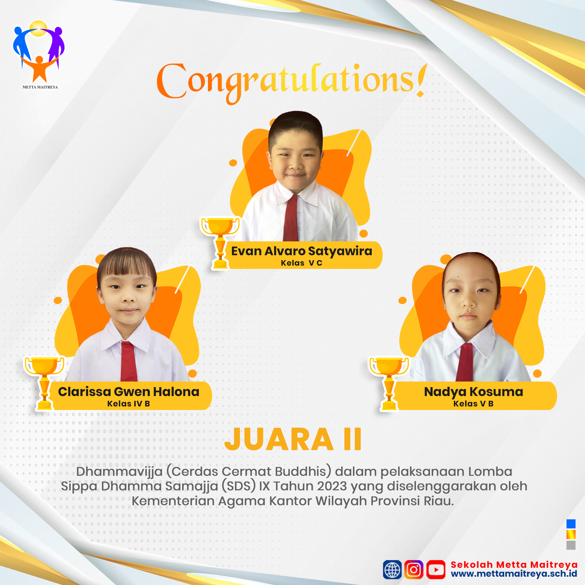 Prestasi Peserta Didik dalam Lomba Dhammavijja dalam Sippa Dhamma Samajja (SDS) Tahun 2023 | SD METTA MAITREYA